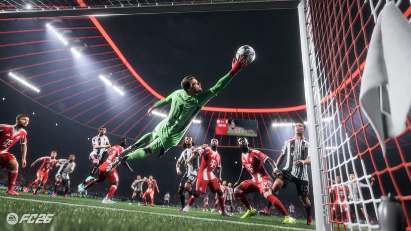 FC26 keeper maakt een redding in een vol stadion